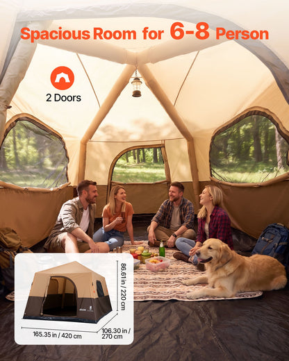 VEVOR Camping Tent, 8 Person Inflatable Cabin Tent with Rechargeable Pump, TPU Air Tube & 4 Large Mesh Windows, Portable Easy Setup Waterproof with Carry Bag for Family Outdoor Camping & Hiking, Beige - CQZ148FTZDBMI5I66001V9 - view 5