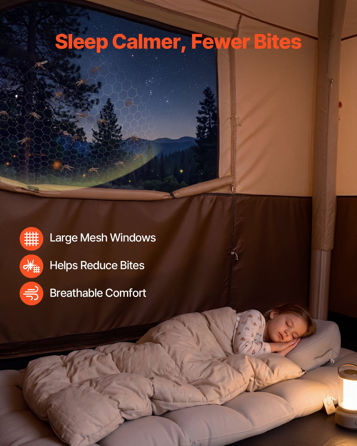 VEVOR Camping Tent, 8 Person Inflatable Cabin Tent with Rechargeable Pump, TPU Air Tube & 4 Large Mesh Windows, Portable Easy Setup Waterproof with Carry Bag for Family Outdoor Camping & Hiking, Beige - CQZ148FTZDBMI5I66001V9 - view 7