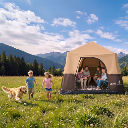 VEVOR Camping Tent, 8 Person Inflatable Cabin Tent with Rechargeable Pump, TPU Air Tube & 4 Large Mesh Windows, Portable Easy Setup Waterproof with Carry Bag for Family Outdoor Camping & Hiking, Beige - CQZ148FTZDBMI5I66001V9 - view 9