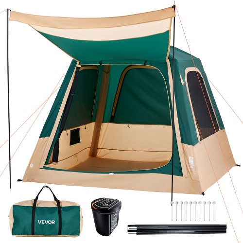 VEVOR Camping Tent, 4 Person Inflatable Cabin Tent with Rechargeable Pump, TPU Air Tube & 5 Large Mesh Windows, Portable Easy Setup Waterproof with Carry Bag for Family Outdoor Camping & Hiking, Green - CQZ7575FTZDBIYGL8001V9 - view 2