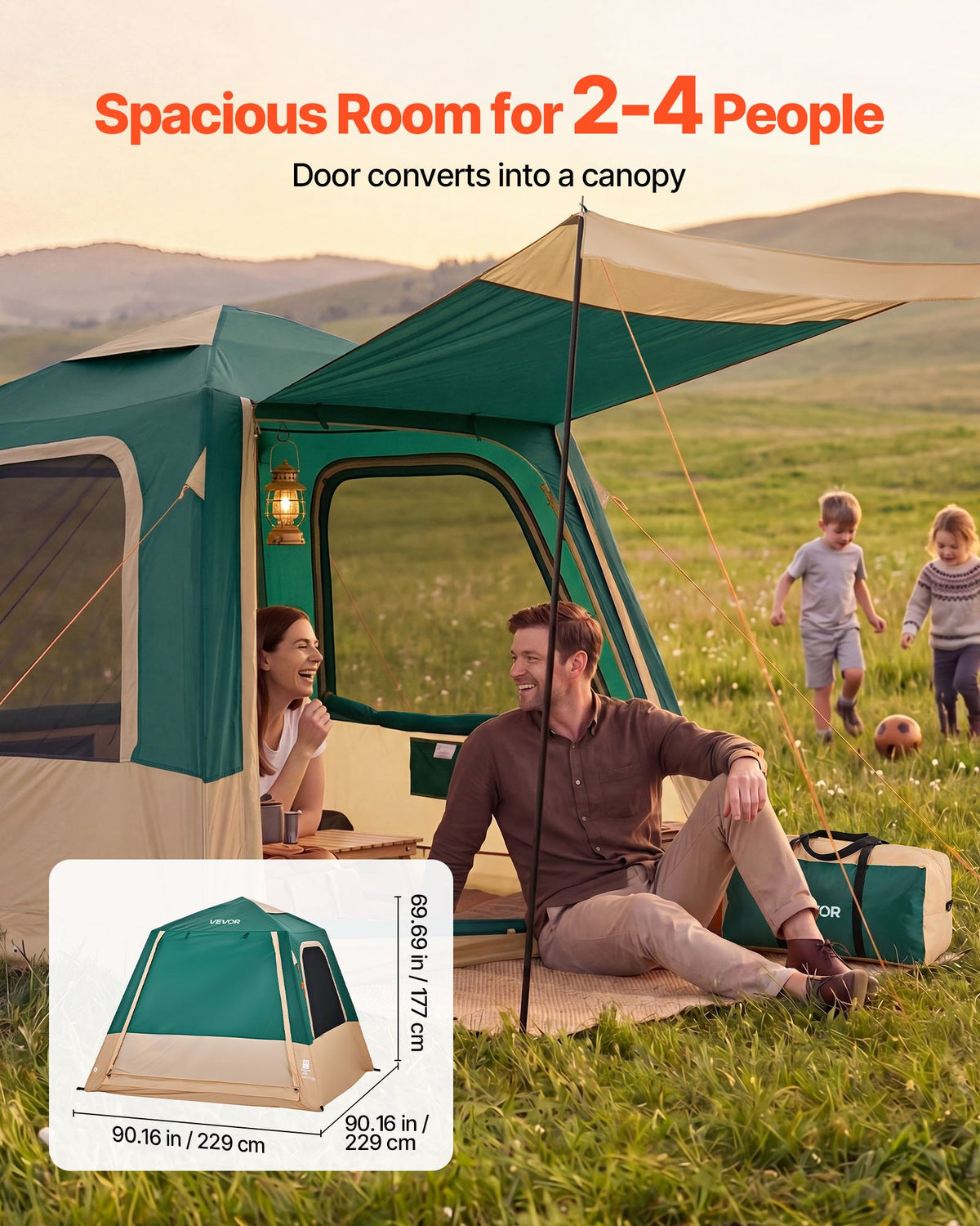 VEVOR Camping Tent, 4 Person Inflatable Cabin Tent with Rechargeable Pump, TPU Air Tube & 5 Large Mesh Windows, Portable Easy Setup Waterproof with Carry Bag for Family Outdoor Camping & Hiking, Green - CQZ7575FTZDBIYGL8001V9 - view 5
