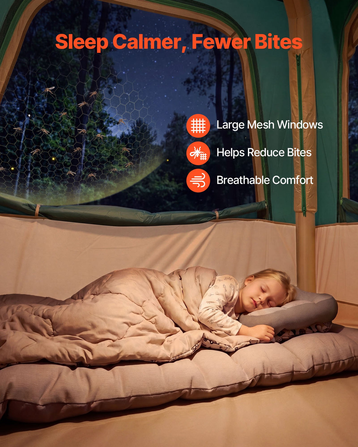 VEVOR Camping Tent, 4 Person Inflatable Cabin Tent with Rechargeable Pump, TPU Air Tube & 5 Large Mesh Windows, Portable Easy Setup Waterproof with Carry Bag for Family Outdoor Camping & Hiking, Green - CQZ7575FTZDBIYGL8001V9 - view 7