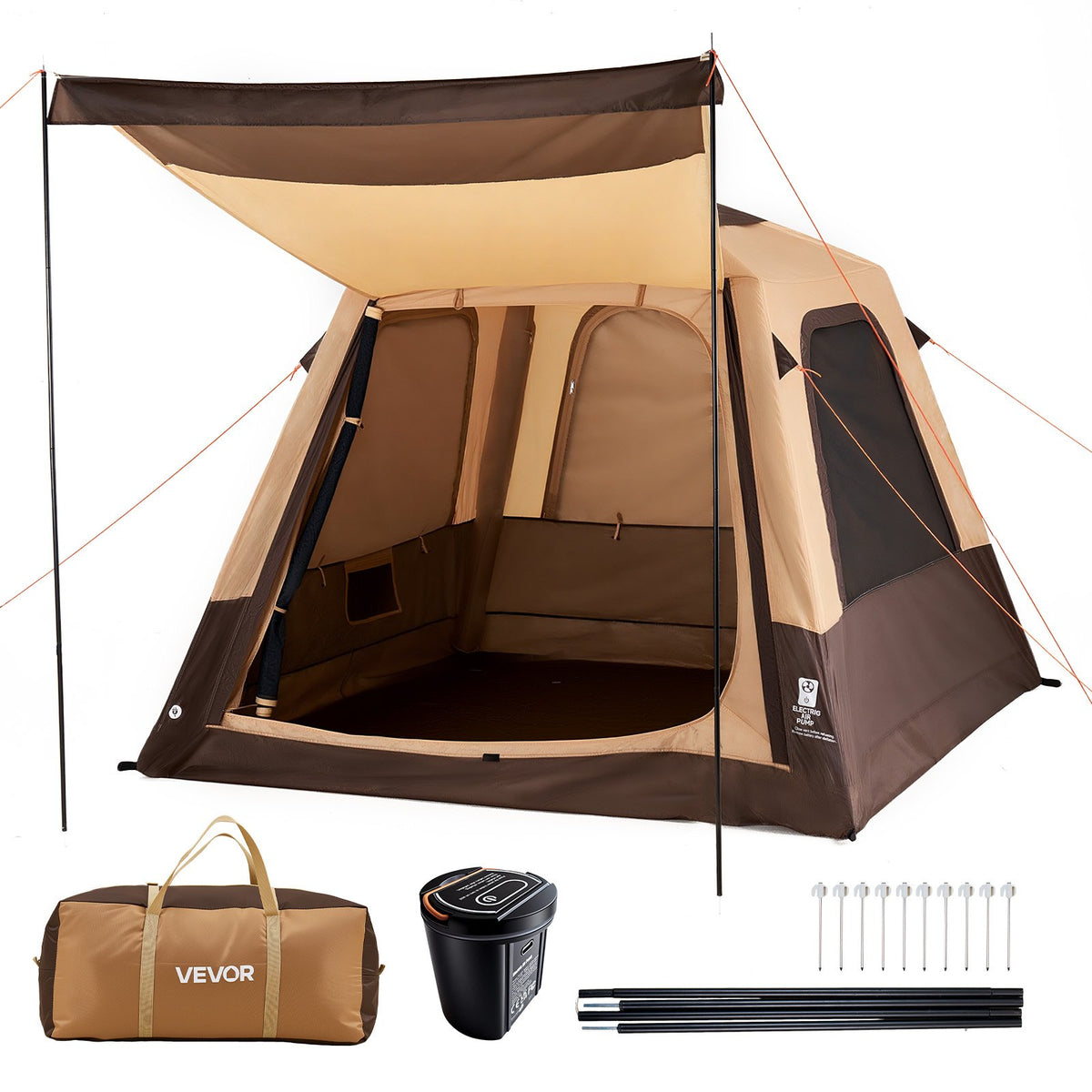 VEVOR Camping Tent, 4 Person Inflatable Cabin Tent with Rechargeable Pump, TPU Air Tube & 5 Large Mesh Windows, Portable Easy Setup Waterproof with Carry Bag for Family Outdoor Camping & Hiking, Beige - CQZ7575FTZDBV78KV001V9 - view 1
