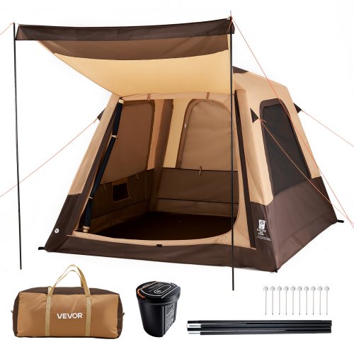 VEVOR Camping Tent, 4 Person Inflatable Cabin Tent with Rechargeable Pump, TPU Air Tube & 5 Large Mesh Windows, Portable Easy Setup Waterproof with Carry Bag for Family Outdoor Camping & Hiking, Beige - CQZ7575FTZDBV78KV001V9 - view 2