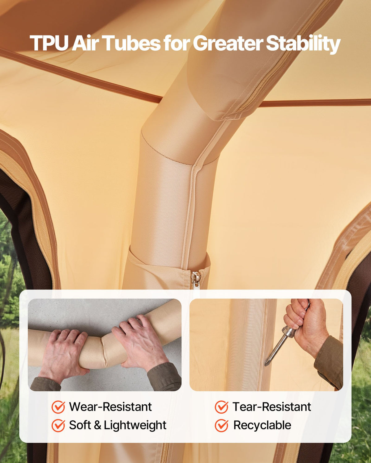VEVOR Camping Tent, 4 Person Inflatable Cabin Tent with Rechargeable Pump, TPU Air Tube & 5 Large Mesh Windows, Portable Easy Setup Waterproof with Carry Bag for Family Outdoor Camping & Hiking, Beige - CQZ7575FTZDBV78KV001V9 - view 6