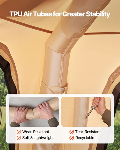 VEVOR Camping Tent, 4 Person Inflatable Cabin Tent with Rechargeable Pump, TPU Air Tube & 5 Large Mesh Windows, Portable Easy Setup Waterproof with Carry Bag for Family Outdoor Camping & Hiking, Beige - CQZ7575FTZDBV78KV001V9 - view 6