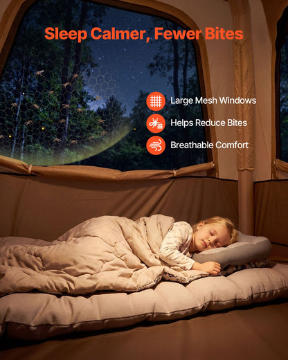 VEVOR Camping Tent, 4 Person Inflatable Cabin Tent with Rechargeable Pump, TPU Air Tube & 5 Large Mesh Windows, Portable Easy Setup Waterproof with Carry Bag for Family Outdoor Camping & Hiking, Beige - CQZ7575FTZDBV78KV001V9 - view 7