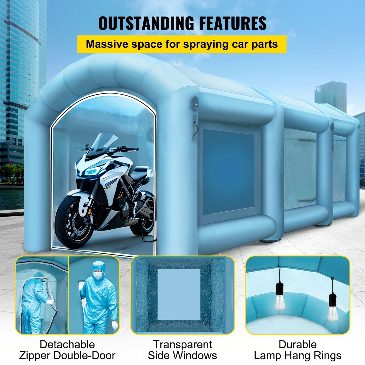 VEVOR Inflatable Spray Booth Car Paint Tent 20 x 10 x 8 ft w/Filter & 2 Blowers - CQZP6MPQZPWGYSM01V1 - view 5