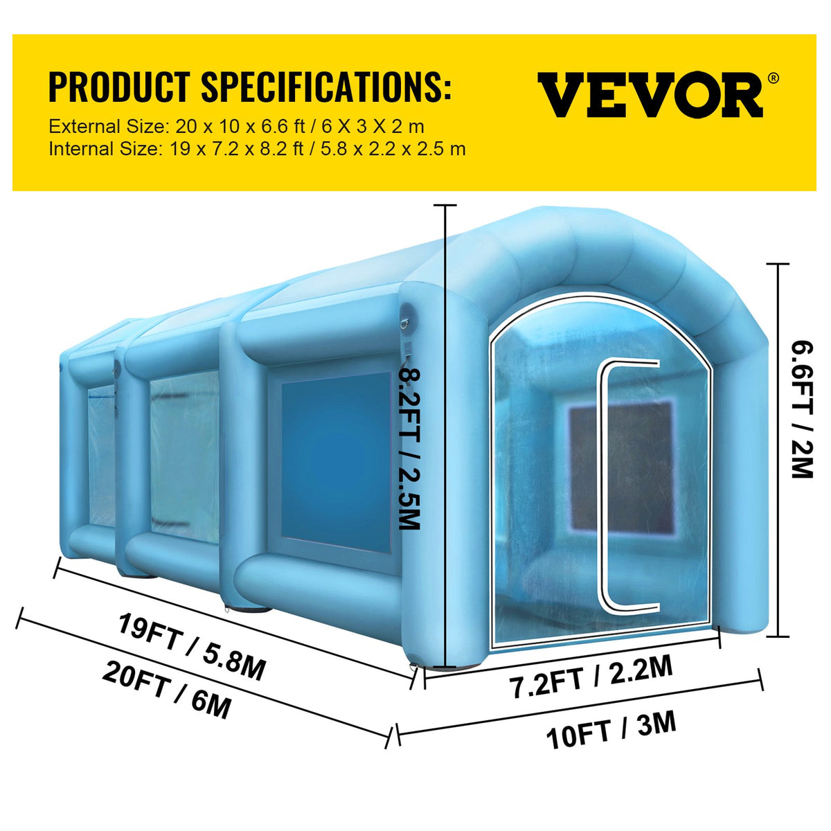 VEVOR Inflatable Spray Booth Car Paint Tent 20 x 10 x 8 ft w/Filter & 2 Blowers - CQZP6MPQZPWGYSM01V1 - view 8