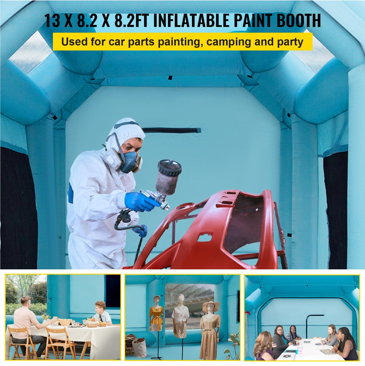 VEVOR Portable Inflatable Paint Booth, 13 x 8 x 8ft Inflatable Spray Booth, Car Paint Tent with Air Filter System & 2 Blowers, Upgraded Blow Up Spray Booth Tent, Auto Paint Worksta - CQZPNJB4M110VZ8LMV1 - view 2