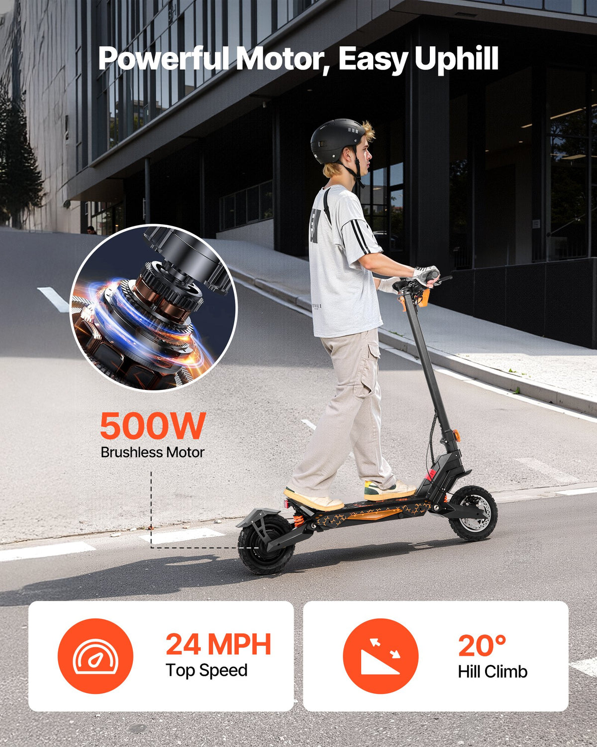 VEVOR Electric Scooter, 500W Motor, 10-Inch Tires, 24 MPH Top Speed, 25 Miles Range, Folding E-Scooter for Adults with Dual Braking, Dual Suspension & App, Max Load 330 lbs, Foldable for Commuting - CRDDTBCYYWZYWLBHR001V1 - view 3