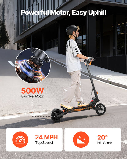 VEVOR Electric Scooter, 500W Motor, 10-Inch Tires, 24 MPH Top Speed, 25 Miles Range, Folding E-Scooter for Adults with Dual Braking, Dual Suspension & App, Max Load 330 lbs, Foldable for Commuting - CRDDTBCYYWZYWLBHR001V1 - view 3
