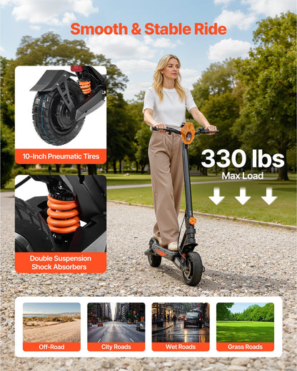 VEVOR Electric Scooter, 500W Motor, 10-Inch Tires, 24 MPH Top Speed, 25 Miles Range, Folding E-Scooter for Adults with Dual Braking, Dual Suspension & App, Max Load 330 lbs, Foldable for Commuting - CRDDTBCYYWZYWLBHR001V1 - view 5