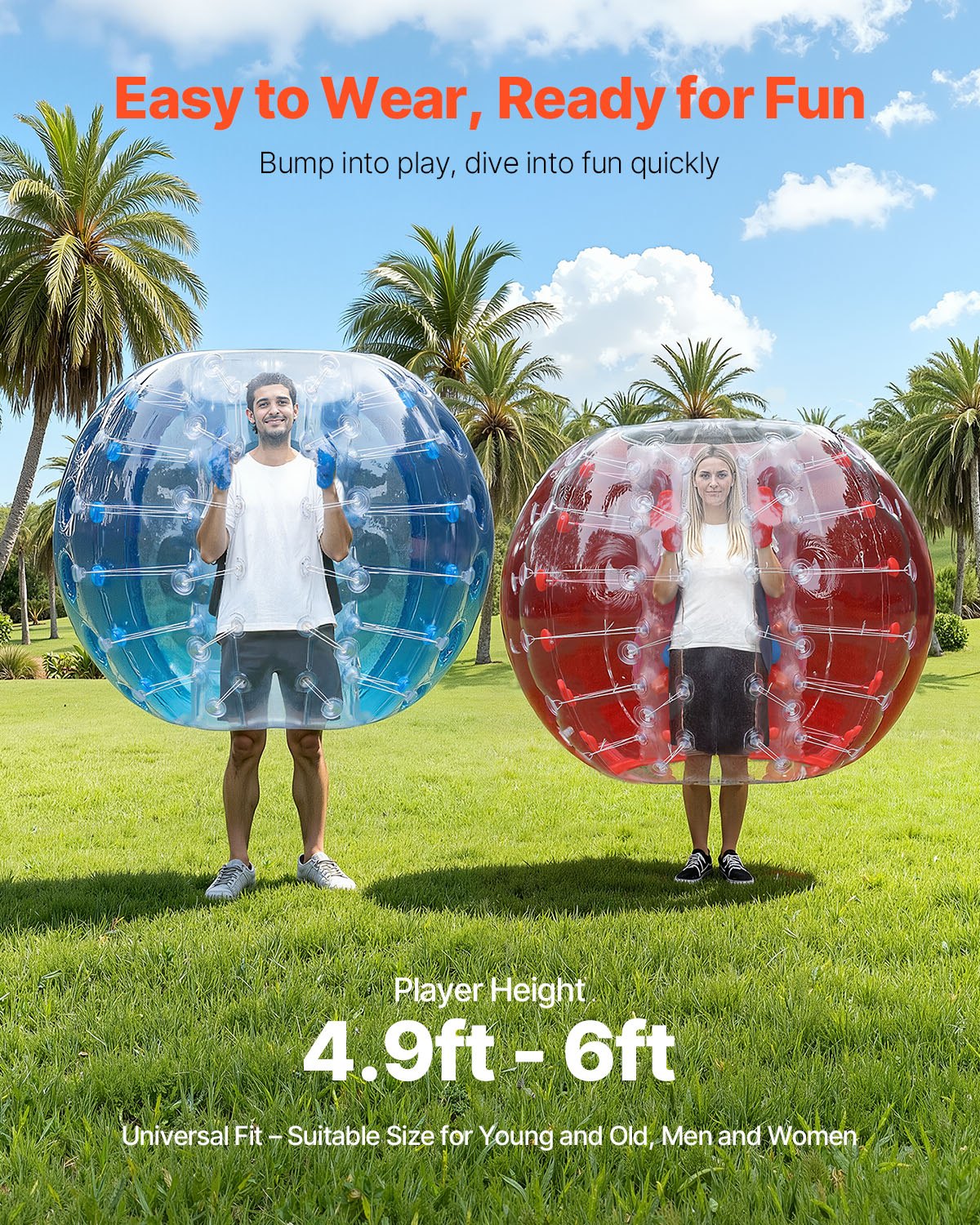VEVOR Inflatable Bumper Balls 2-Pack, 5FT/1.5M Body Sumo Zorb Balls for Teen & Adult, 0.8mm Thick PVC Human Hamster Bubble Balls for Outdoor Team Gaming Play, Bumper Bopper Toys for Garden, Yard, Park - CRKCQPPQZJ5YVC2VZV0 - view 4