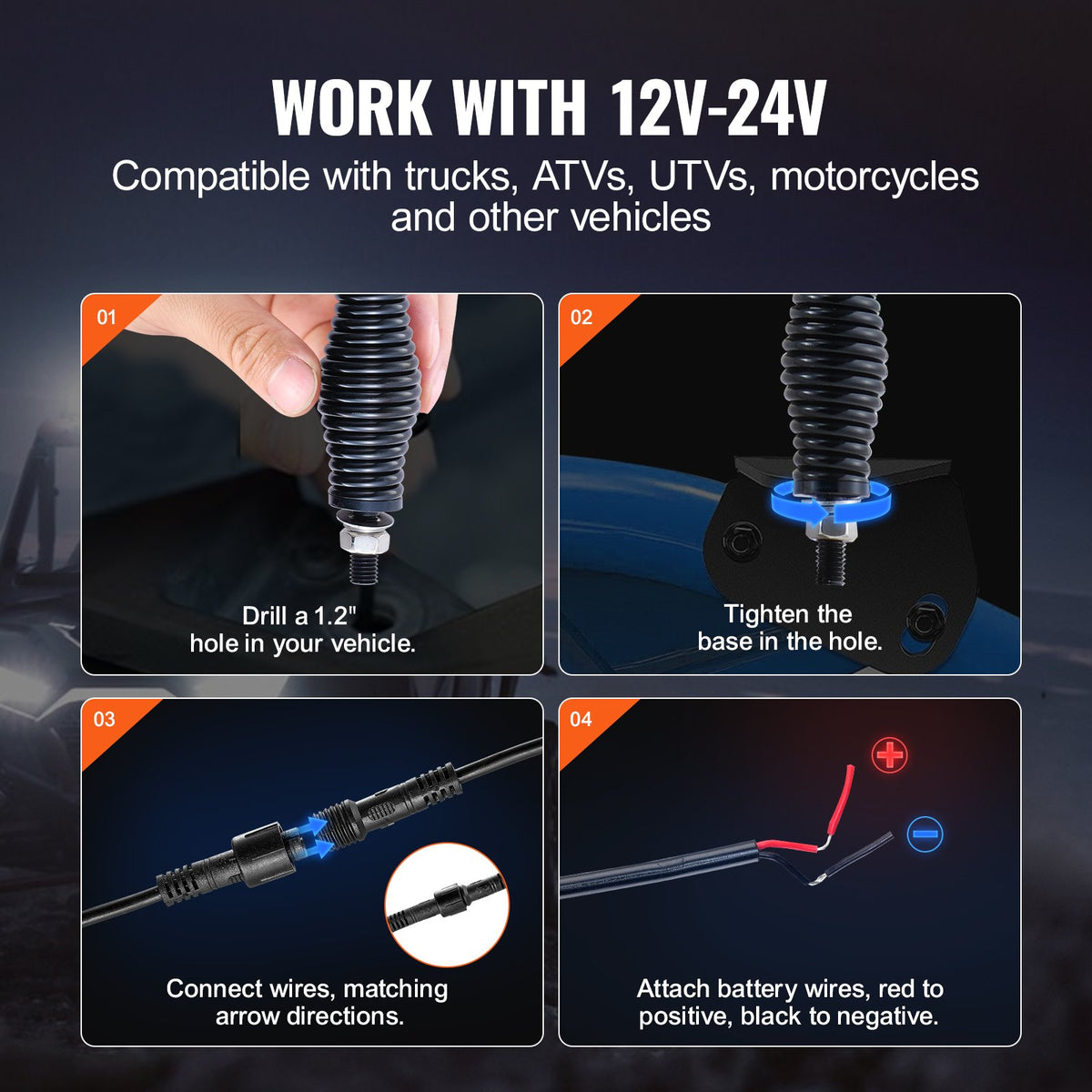 VEVOR 1 PC 3 FT Whip Light with Spring Base, Led Whip Light with APP & Remote Control, Waterproof 360° Spiral RGB Chasing Lighted Whip with 2 Flags, for UTVs, ATVs, Motorcycles, RZR, Can-am, Go-karts - CRKJPDHDZ3YCXFOKLV9 - view 7