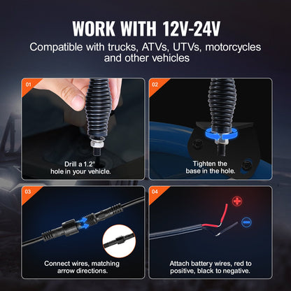 VEVOR 1 PC 3 FT Whip Light with Spring Base, Led Whip Light with APP & Remote Control, Waterproof 360° Spiral RGB Chasing Lighted Whip with 2 Flags, for UTVs, ATVs, Motorcycles, RZR, Can-am, Go-karts - CRKJPDHDZ3YCXFOKLV9 - view 7