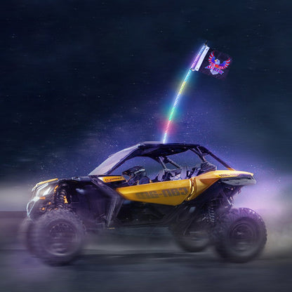 VEVOR 1 PC 3 FT Whip Light with Spring Base, Led Whip Light with APP & Remote Control, Waterproof 360° Spiral RGB Chasing Lighted Whip with 2 Flags, for UTVs, ATVs, Motorcycles, RZR, Can-am, Go-karts - CRKJPDHDZ3YCXFOKLV9 - view 9