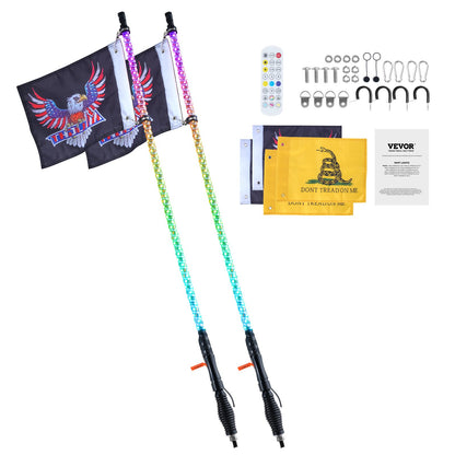 VEVOR 2 PCS 4 FT Whip Light with Spring Base, Led Whip Light with APP & Remote Control, Waterproof 360° Spiral RGB Chasing Lighted Whips with 2 Flags, for UTVs, ATVs, Motorcycles, RZR, Can-am, Go-kart - CRKJPDHDZ4YCH3TVUV9 - view 10