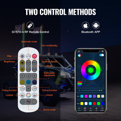 VEVOR 2 PCS 3 FT Whip Light, APP & RF Remote Control Led Whip Light, Waterproof 360° Spiral RGB Chasing Lighted Whips with 4 Flags, for UTVs, ATVs, Motorcycles, RZR, Can-am, Trucks, Off-road, Go-karts - CRKJPPTDZ3YCWOVTSV9 - view 4