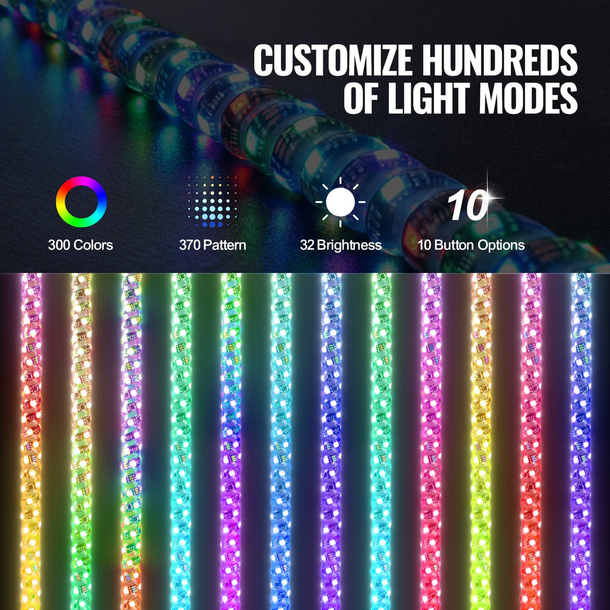 VEVOR 2 PCS 3 FT Whip Light, APP & RF Remote Control Led Whip Light, Waterproof 360° Spiral RGB Chasing Lighted Whips with 4 Flags, for UTVs, ATVs, Motorcycles, RZR, Can-am, Trucks, Off-road, Go-karts - CRKJPPTDZ3YCWOVTSV9 - view 5