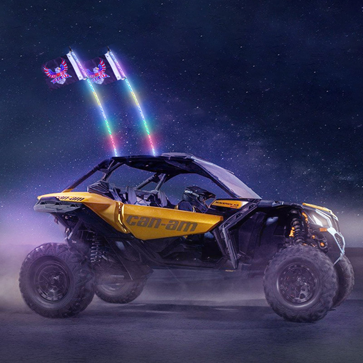 VEVOR 2 PCS 3 FT Whip Light, APP & RF Remote Control Led Whip Light, Waterproof 360° Spiral RGB Chasing Lighted Whips with 4 Flags, for UTVs, ATVs, Motorcycles, RZR, Can-am, Trucks, Off-road, Go-karts - CRKJPPTDZ3YCWOVTSV9 - view 9