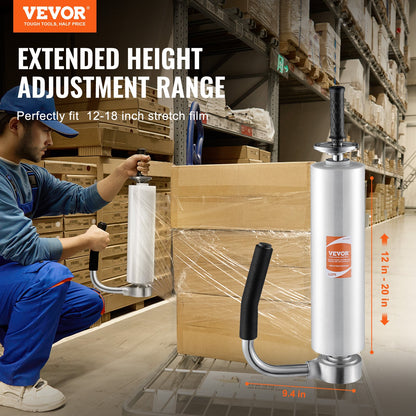 VEVOR Stretch Film Dispenser, Holds 12"-20" Rolls, Industrial Strength Shrink Wrap Dispenser Holder with Extended Handle, Stretch Film Packing Machine for Pallet Wrapping Shipping Moving (1 Pack) - CRMFPQ1220YCXAWMAV0 - view 3