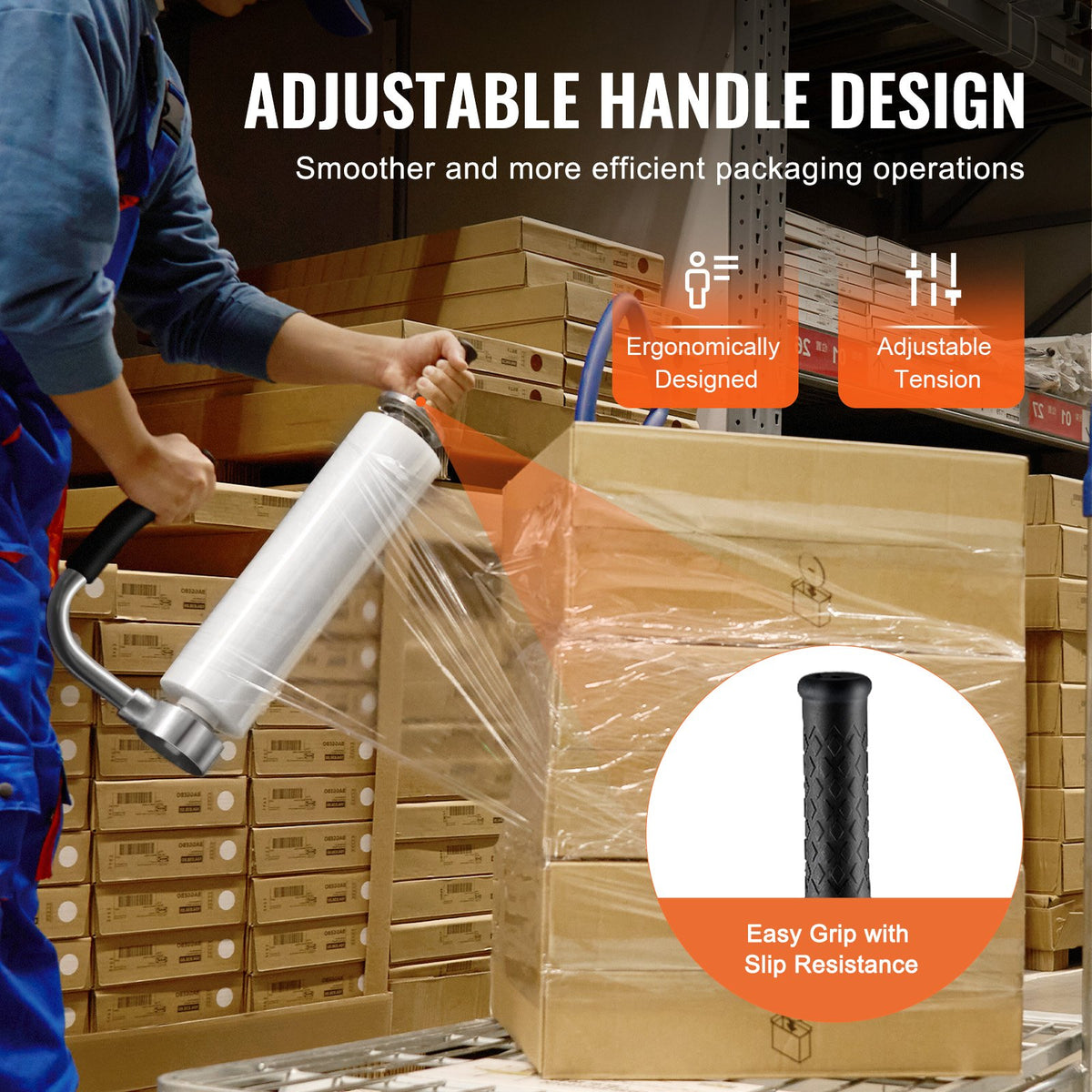 VEVOR Stretch Film Dispenser, Holds 12"-20" Rolls, Industrial Strength Shrink Wrap Dispenser Holder with Extended Handle, Stretch Film Packing Machine for Pallet Wrapping Shipping Moving (1 Pack) - CRMFPQ1220YCXAWMAV0 - view 4