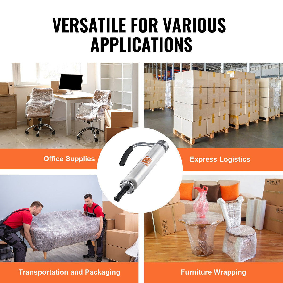 VEVOR Stretch Film Dispenser, Holds 12"-20" Rolls, Industrial Strength Shrink Wrap Dispenser Holder with Extended Handle, Stretch Film Packing Machine for Pallet Wrapping Shipping Moving (1 Pack) - CRMFPQ1220YCXAWMAV0 - view 7