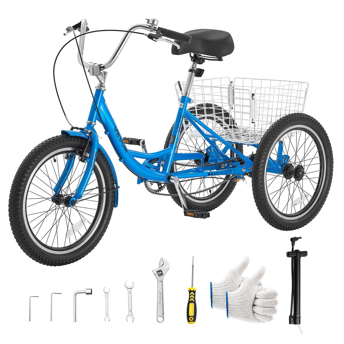 VEVOR Adult Tricycle 20 inch Trike for Adult 3 Wheel Cruiser Bike, with Cargo Basket, Adjustable Seat, and Double-Wall Wheel Rims, Carbon Steel Shopping Picnic Tricycles for Women, Men, Seniors - CRSLCZXC20C1E7NA9001V0 - view 1