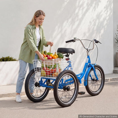 VEVOR Adult Tricycle 20 inch Trike for Adult 3 Wheel Cruiser Bike, with Cargo Basket, Adjustable Seat, and Double-Wall Wheel Rims, Carbon Steel Shopping Picnic Tricycles for Women, Men, Seniors - CRSLCZXC20C1E7NA9001V0 - view 9