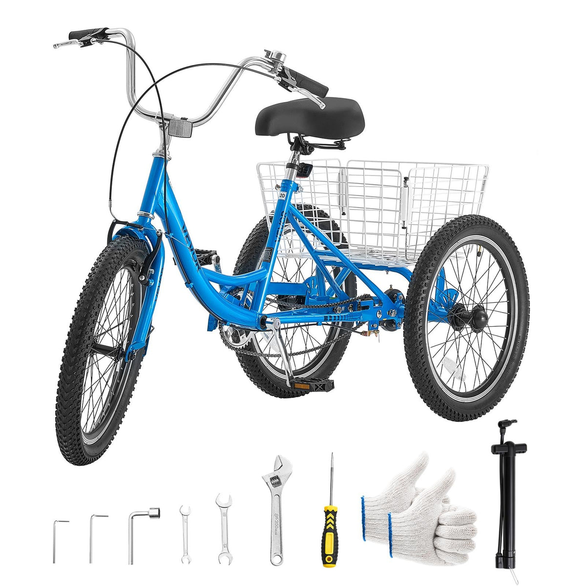 VEVOR Adult Tricycle 20 inch Trike for Adult 3 Wheel Cruiser Bike, with Cargo Basket, Adjustable Seat, and Double-Wall Wheel Rims, Carbon Steel Shopping Picnic Tricycles for Women, Men, Seniors - CRSLCZXC20C1E7NA9001V0 - view 10