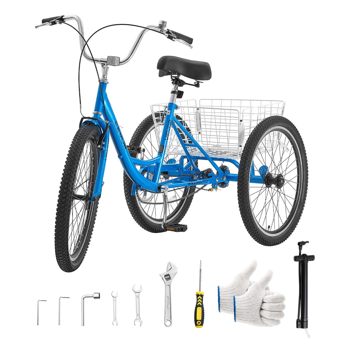 VEVOR Adult Tricycle 24 inch Trike for Adult 3 Wheel Cruiser Bike, with Cargo Basket, Adjustable Seat, and Double-Wall Wheel Rims, Carbon Steel Shopping Picnic Tricycles for Women, Men, Seniors - CRSLCZXC24C1SMD7U001V0 - view 10