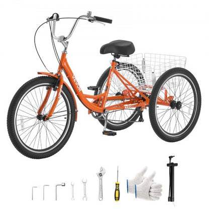 VEVOR Adult Tricycle 24 inch 7 Speed Trikes for Adult 3 Wheel Cruiser Bike, w/ Cargo Basket, Adjustable Seat, and Double-Wall Wheel Rims, Carbon Steel Shopping Tricycles for Women, Men, Senior (Red) - CRSLCZXC24C7EYLA9001V0 - view 2