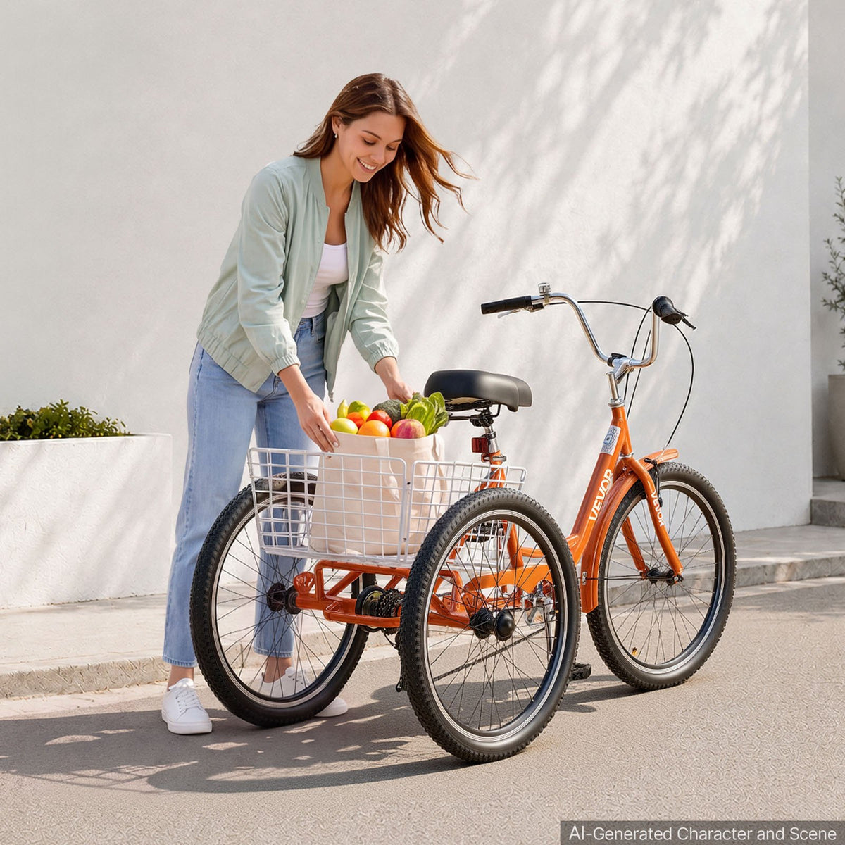 VEVOR Adult Tricycle 24 inch 7 Speed Trikes for Adult 3 Wheel Cruiser Bike, w/ Cargo Basket, Adjustable Seat, and Double-Wall Wheel Rims, Carbon Steel Shopping Tricycles for Women, Men, Senior (Red) - CRSLCZXC24C7EYLA9001V0 - view 9