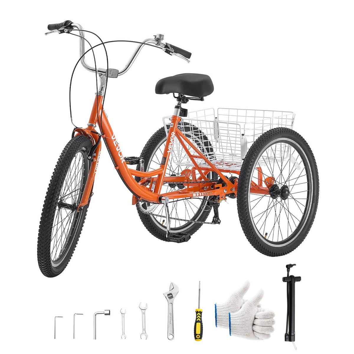 VEVOR Adult Tricycle 24 inch 7 Speed Trikes for Adult 3 Wheel Cruiser Bike, w/ Cargo Basket, Adjustable Seat, and Double-Wall Wheel Rims, Carbon Steel Shopping Tricycles for Women, Men, Senior (Red) - CRSLCZXC24C7EYLA9001V0 - view 10