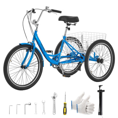 VEVOR Adult Tricycle 26 inch Trike for Adult 3 Wheel Cruiser Bike, with Cargo Basket, Adjustable Seat, and Double-Wall Wheel Rims, Carbon Steel Shopping Picnic Tricycles for Women, Men, Seniors - CRSLCZXC26C106XPP001V0 - view 1