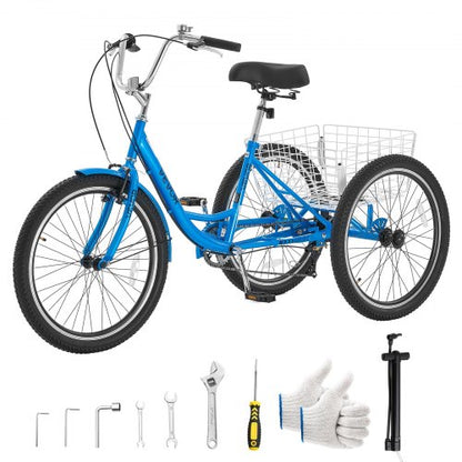 VEVOR Adult Tricycle 26 inch Trike for Adult 3 Wheel Cruiser Bike, with Cargo Basket, Adjustable Seat, and Double-Wall Wheel Rims, Carbon Steel Shopping Picnic Tricycles for Women, Men, Seniors - CRSLCZXC26C106XPP001V0 - view 2