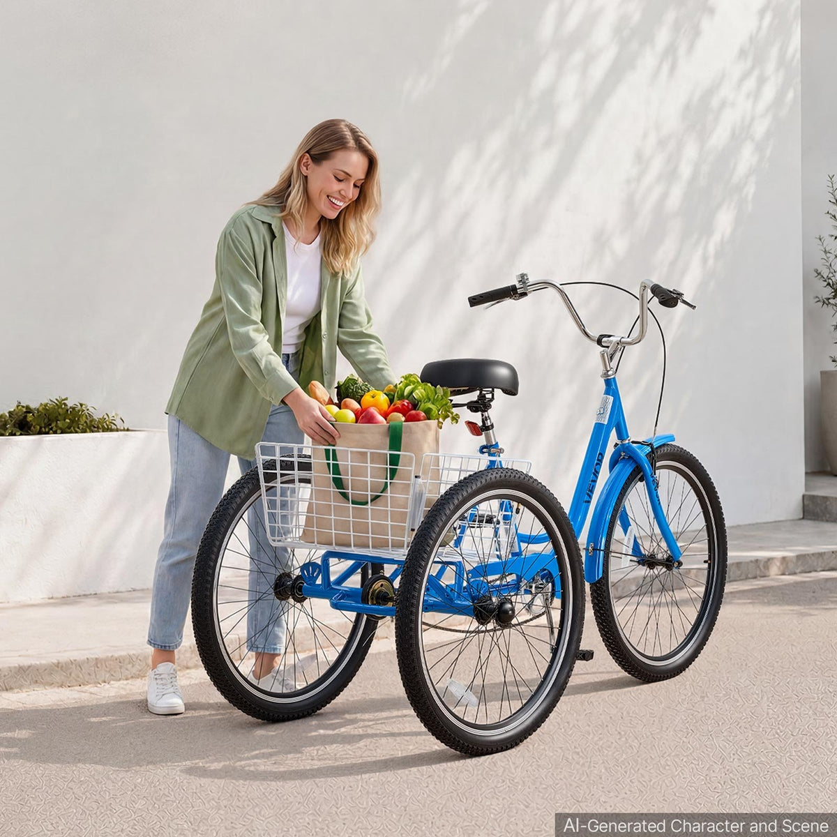 VEVOR Adult Tricycle 26 inch Trike for Adult 3 Wheel Cruiser Bike, with Cargo Basket, Adjustable Seat, and Double-Wall Wheel Rims, Carbon Steel Shopping Picnic Tricycles for Women, Men, Seniors - CRSLCZXC26C106XPP001V0 - view 9
