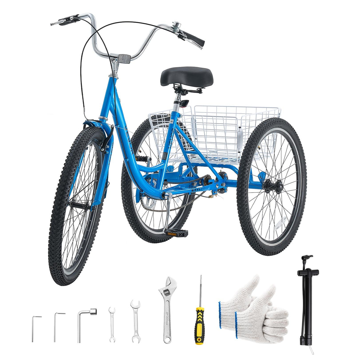 VEVOR Adult Tricycle 26 inch Trike for Adult 3 Wheel Cruiser Bike, with Cargo Basket, Adjustable Seat, and Double-Wall Wheel Rims, Carbon Steel Shopping Picnic Tricycles for Women, Men, Seniors - CRSLCZXC26C106XPP001V0 - view 10