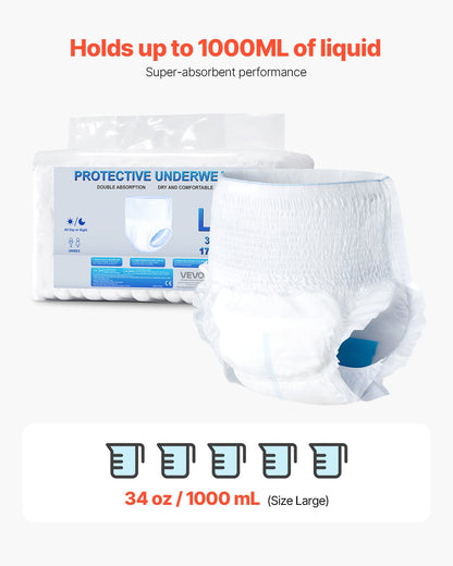 VEVOR Adult Incontinence Underwear, High Absorbent Protective Underwear for Men & Women, Disposable Adult Pull-ups Diaper with Leakproof Leg Cuff & Wetness Indicator - L Size, 64 Count (4 Packs of 16) - CRZNKLLKFHML97K96001V0 - view 3