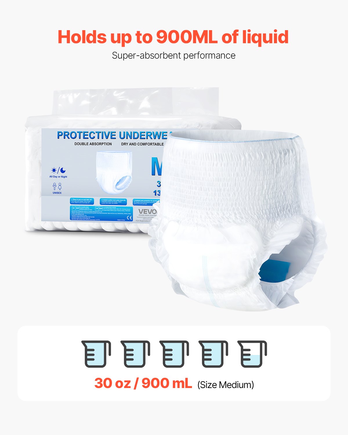 VEVOR Adult Incontinence Underwear, High Absorbent Protective Underwear for Men & Women, Disposable Adult Pull-ups Diapers with Leakproof Leg Cuff & Wetness Indicator - M Size, 64 Count (4 Pack of 16) - CRZNKLLKFHMMJDY3Y001V0 - view 3