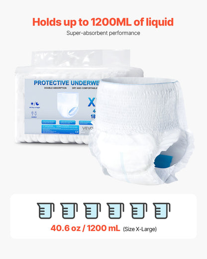 VEVOR Adult Incontinence Underwear, High Absorbent Protective Underwear for Men & Women, Disposable Adult Pull-ups Diaper with Leakproof Leg Cuff & Wetness Indicator - XL Size, 64 Count (4 Pack of 16) - CRZNKLLKFHMXI0XN5001V0 - view 3