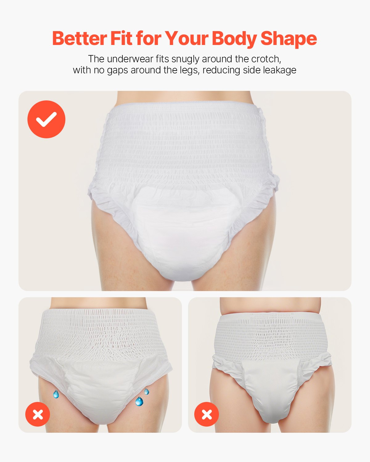 VEVOR Adult Incontinence Underwear, High Absorbent Protective Underwear for Men & Women, Disposable Adult Pull-ups Diaper with Leakproof Leg Cuff & Wetness Indicator - XL Size, 64 Count (4 Pack of 16) - CRZNKLLKFHMXI0XN5001V0 - view 6