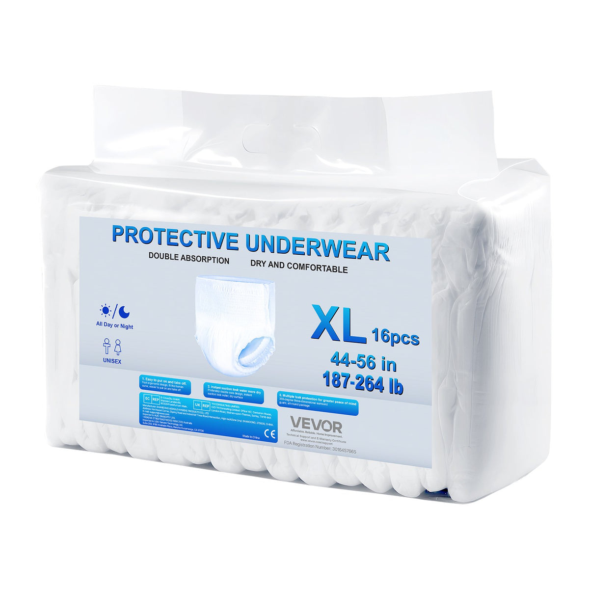 VEVOR Adult Incontinence Underwear, High Absorbent Protective Underwear for Men & Women, Disposable Adult Pull-ups Diaper with Leakproof Leg Cuff & Wetness Indicator - XL Size, 64 Count (4 Pack of 16) - CRZNKLLKFHMXI0XN5001V0 - view 10