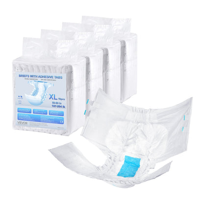VEVOR Adult Briefs with Tabs, Super Absorbent Incontinence Briefs for Men and Women, Disposable Adult Diapers with Leakproof 3D Surround Guard & Wetness Indicator - XL Size, 40 Count (4 Packs of 10) - CRZNKZNKPEMXAMTVY001V0 - view 1