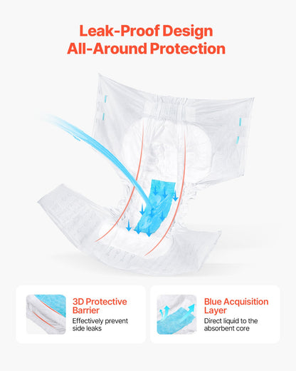 VEVOR Adult Briefs with Tabs, Super Absorbent Incontinence Briefs for Men and Women, Disposable Adult Diapers with Leakproof 3D Surround Guard & Wetness Indicator - XL Size, 40 Count (4 Packs of 10) - CRZNKZNKPEMXAMTVY001V0 - view 5