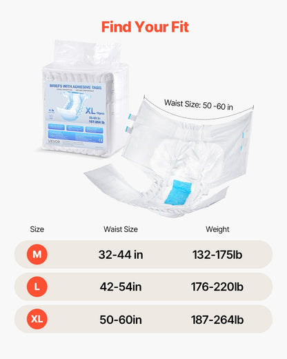 VEVOR Adult Briefs with Tabs, Super Absorbent Incontinence Briefs for Men and Women, Disposable Adult Diapers with Leakproof 3D Surround Guard & Wetness Indicator - XL Size, 40 Count (4 Packs of 10) - CRZNKZNKPEMXAMTVY001V0 - view 8