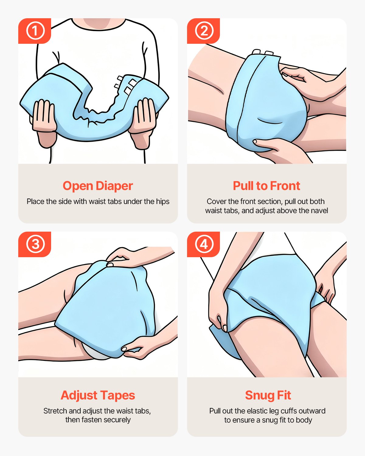 VEVOR Adult Briefs with Tabs, Super Absorbent Incontinence Briefs for Men and Women, Disposable Adult Diapers with Leakproof 3D Surround Guard & Wetness Indicator - XL Size, 40 Count (4 Packs of 10) - CRZNKZNKPEMXAMTVY001V0 - view 9