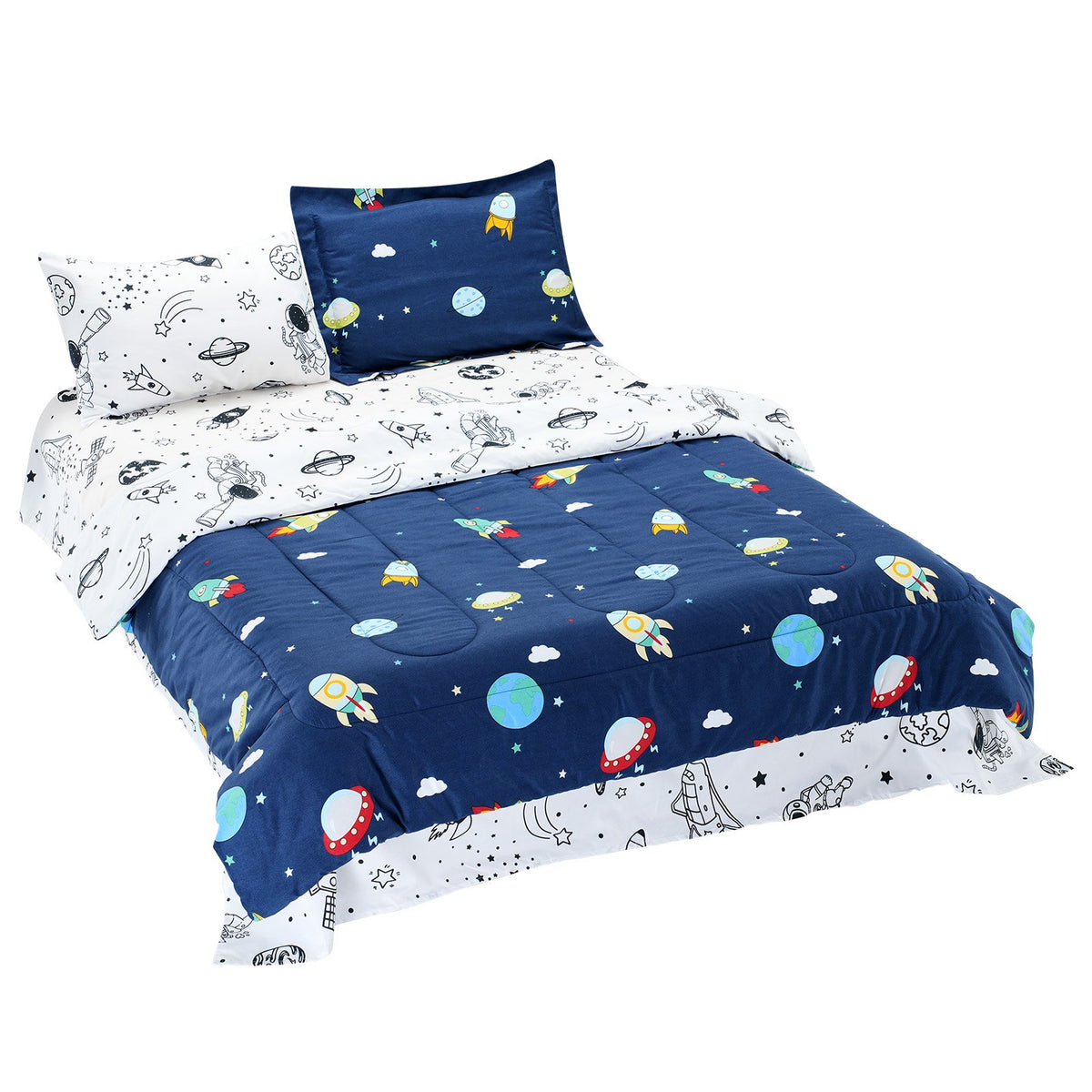 VEVOR Kids Comforter Set, 5 Pieces, Twin Bedding Sets with 1 Comforter, 1 Flat Sheet, 1 Fitted Sheet, 2 Pillowcases, Soft Microfiber & Space Printed, Bedding Comforter Sets for Boys Girls Teen - CS5JTCXXWTWI64ICY001V0 - view 1