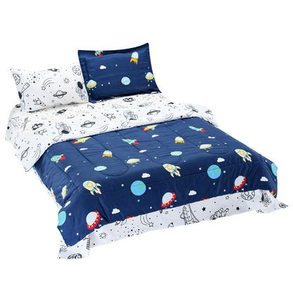 VEVOR Kids Comforter Set, 5 Pieces, Twin Bedding Sets with 1 Comforter, 1 Flat Sheet, 1 Fitted Sheet, 2 Pillowcases, Soft Microfiber & Space Printed, Bedding Comforter Sets for Boys Girls Teen - CS5JTCXXWTWI64ICY001V0 - view 1